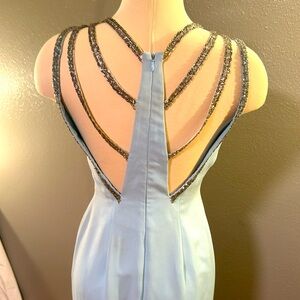 Blue formal w silver beaded straps & sheer accents by Cire: a division of Landa